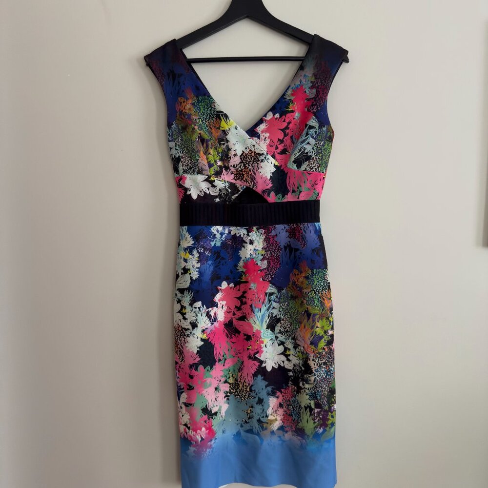 Milly Womens Dress Sleeveless Scuba Colorful Floral V-Neck Garden Cut-Out Size 2